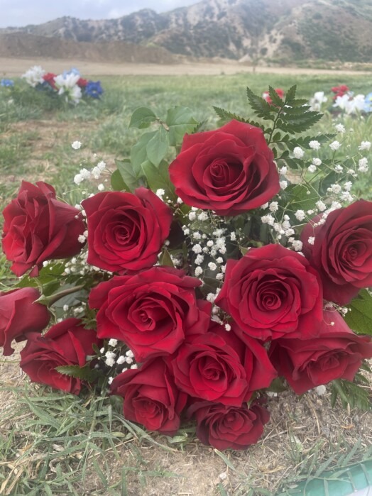 Glory Roses dozen red roses with fillers. Cemetery flower delivery